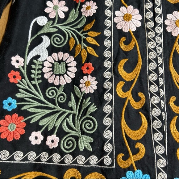 Ruby Yaya Floral Embroidered Long Line Black Jacket Boho Cottagecore - Picture 2 of 12